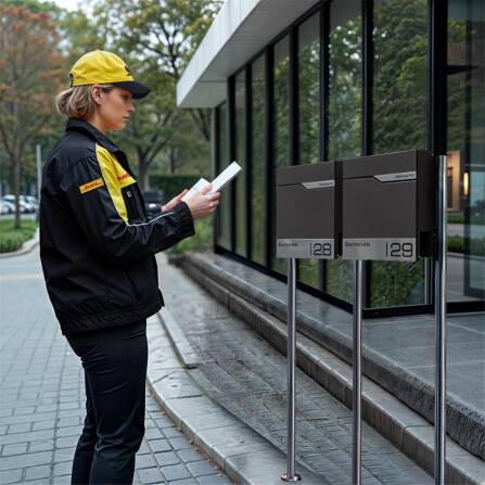 Metzler Cassetta postale in acciaio inox a colonna per più famiglie Eisenglimmer DB703 Incisione laser | Siebert