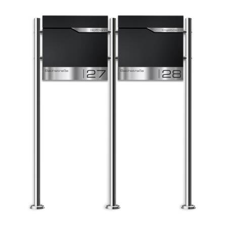 Metzler Edelstahl Standbriefkasten Mehrfamilienhaus Tiefschwarz RAL 9005 Lasergravur | Siebert