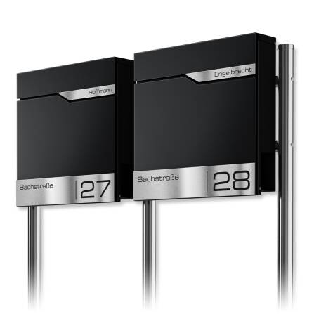 Metzler Edelstahl Standbriefkasten Mehrfamilienhaus Tiefschwarz RAL 9005 Lasergravur | Siebert