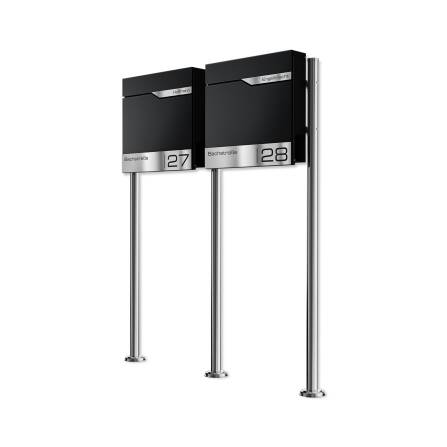 Metzler Edelstahl Standbriefkasten Mehrfamilienhaus Tiefschwarz RAL 9005 Lasergravur | Siebert