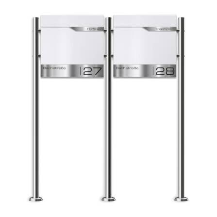 Metzler Edelstahl Standbriefkasten Mehrfamilienhaus Verkehrsweiß RAL 9016 Lasergravur | Siebert