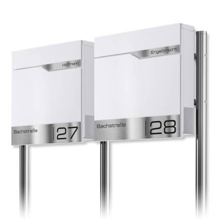 Metzler Edelstahl Standbriefkasten Mehrfamilienhaus Verkehrsweiß RAL 9016 Lasergravur | Siebert