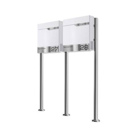 Metzler Edelstahl Standbriefkasten Mehrfamilienhaus Verkehrsweiß RAL 9016 Lasergravur | Siebert