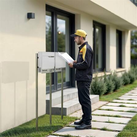 Metzler Edelstahl Standbriefkasten Mehrfamilienhaus Verkehrsweiß RAL 9016 Lasergravur | Siebert