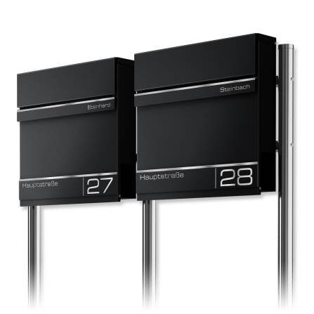 Metzler Edelstahl Standbriefkasten Mehrfamilienhaus Tiefschwarz RAL 9005 Lasergravur | Hermann