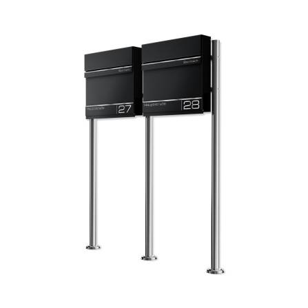 Metzler Edelstahl Standbriefkasten Mehrfamilienhaus Tiefschwarz RAL 9005 Lasergravur | Hermann