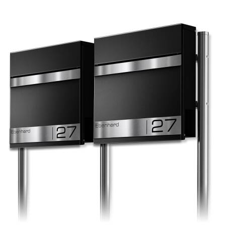 Metzler Edelstahl Standbriefkasten Mehrfamilienhaus Tiefschwarz RAL9005 | Stencil