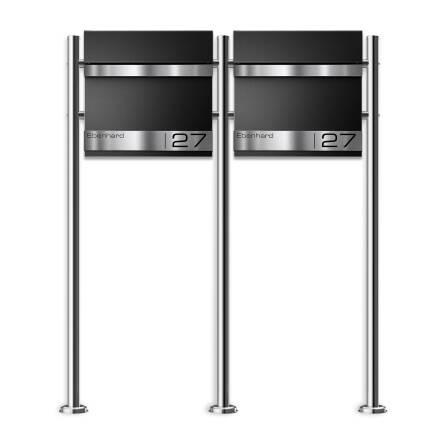 Metzler Edelstahl Standbriefkasten Mehrfamilienhaus Tiefschwarz RAL9005 | Stencil