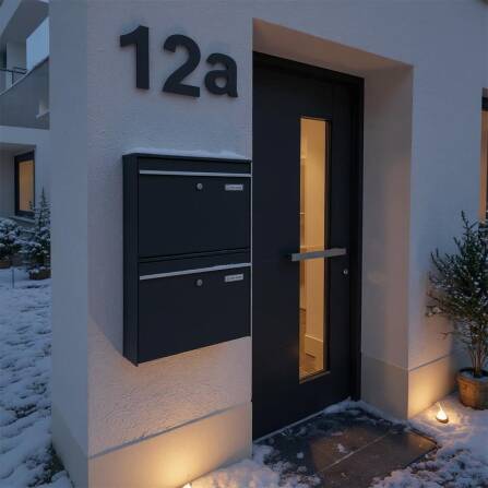 Metzler Zweifach Briefkasten | mit austauschbaren Namensschildern | RAL7016 Anthrazitgrau | BK212 vertikal