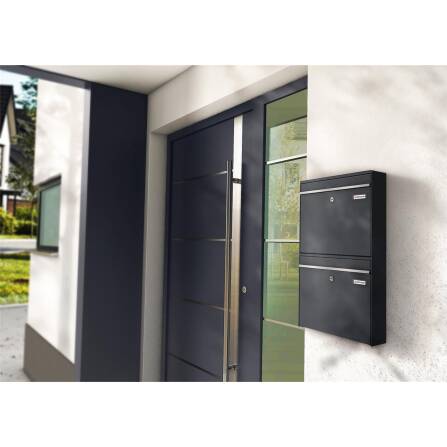 Metzler Zweifach Briefkasten | mit austauschbaren Namensschildern | RAL7016 Anthrazitgrau | BK212 vertikal