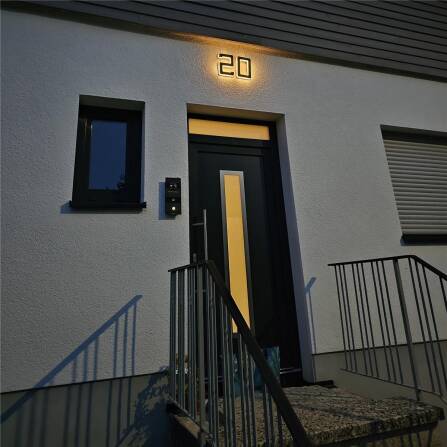 LED Solarhausnummer | Schwarz | integrierter Akku | Höhe 23 cm