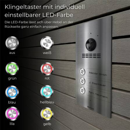 Metzler VDM10 2.0 Interphone Vidéo Immeubles Collectifs | 3 Boutons de Sonnette | Acier Inoxydable brossé | Kian