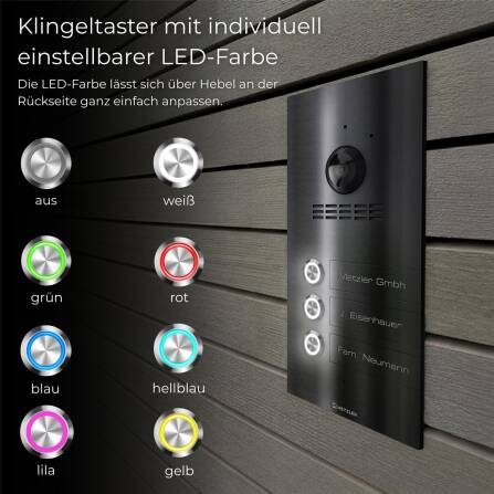 Metzler VDM10 2.0 Mehrfamilien Video-Türsprechanlage | 3 Klingeltaster | Black Satin | Kian