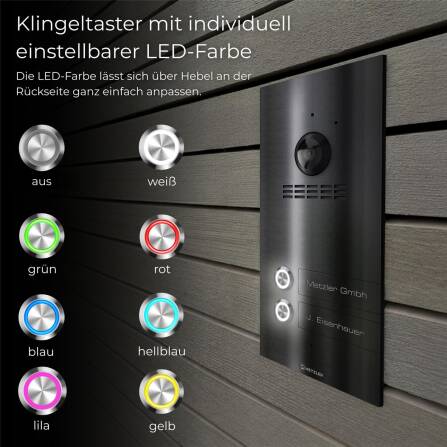 Metzler VDM10 2.0 Interphone Vidéo Immeubles Collectifs | 2 Boutons de Sonnette | Black Satin | Kian