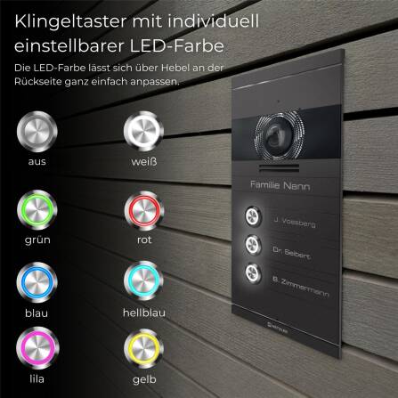 Metzler VDM10 2.0 Mehrfamilien Video-Türsprechanlage | 3 Klingeltaster | DB 703 Eisenglimmer | Colson