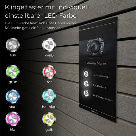 Metzler VDM10 2.0 Mehrfamilien Video-Türsprechanlage | 3 Klingeltaster | RAL 9005 Tiefschwarz | Colson
