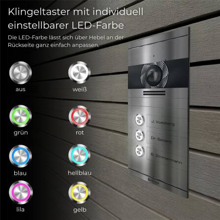 Metzler VDM10 2.0 Interphone Vidéo Immeubles Collectifs | 3 Boutons de Sonnette | Acier Inoxydable brossé | Colson