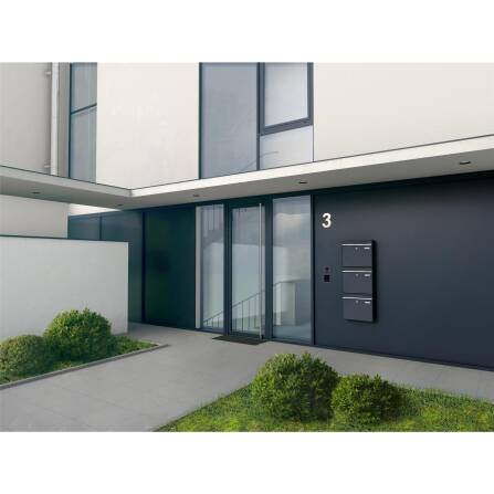 Metzler Dreifach Briefkasten | mit austauschbarem Namensschild | RAL7016 Anthrazitgrau | BK212 vertikal