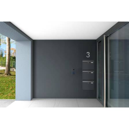 Metzler Dreifach Briefkasten | mit austauschbarem Namensschild | RAL7016 Anthrazitgrau | BK212 vertikal