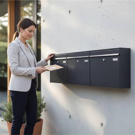 Metzler Dreifach Briefkasten | mit austauschbaren Namensschildern | RAL7016 Anthrazitgrau | BK212 horizontal