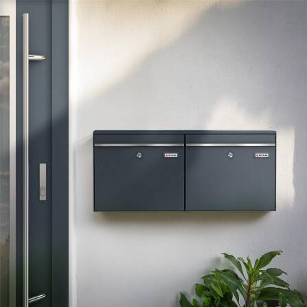 Metzler Zweifach Briefkasten | mit austauschbaren Namensschildern | RAL7016 Anthrazitgrau | BK212 horizontal