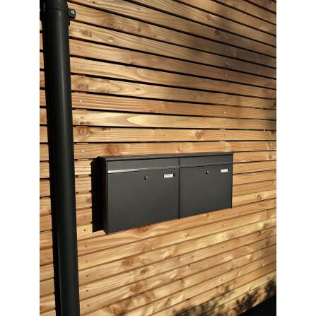 Metzler Zweifach Briefkasten | mit austauschbaren Namensschildern | RAL7016 Anthrazitgrau | BK212 horizontal