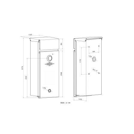 Metzler Briefkasten rostfrei und massiv, RAL7016 Anthrazitgrau mit Videosprechanlage VDM10 2.0, Modell Siebert Links