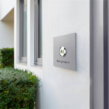 Campanello Metzler con incisione + pulsante LED | RAL 9007 Alluminio grigio | Stella