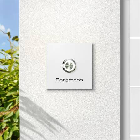 Metzler Türklingel mit Gravur + LED-Taster | RAL 9016 Verkehrsweiß | Stella