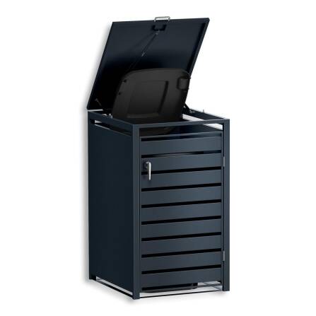 Metzler Cache-poubelles | 1x | Anthracite RAL 7016 | en acier | inoxydable & massif | Bandes horizontales | Poignée verrouillable