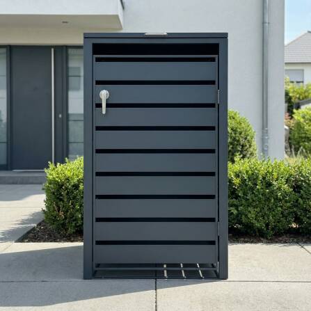 Metzler Cache-poubelles | 1x | Anthracite RAL 7016 | en acier | inoxydable & massif | Bandes horizontales | Poignée verrouillable