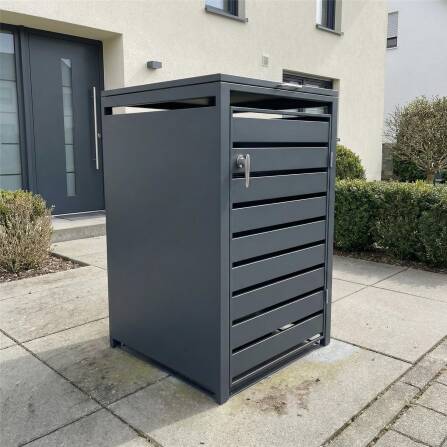 Metzler Cache-poubelles | 1x | Anthracite RAL 7016 | en acier | inoxydable & massif | Bandes horizontales | Poignée verrouillable