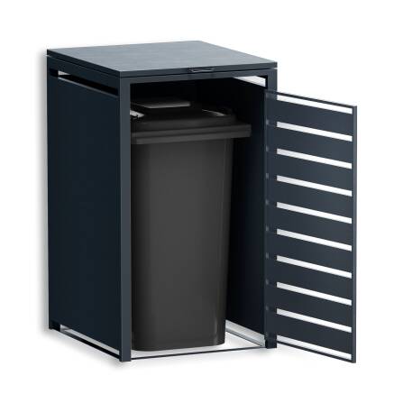 Metzler Cache-poubelles | 1x | Anthracite RAL 7016 | en acier | inoxydable & massif | Bandes horizontales | Poignée verrouillable