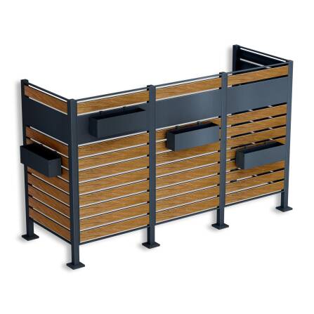 Metzler Pannello Privacy per Bidoni | per tre bidoni | resistente alla ruggine e massiccio | effetto legno rovere