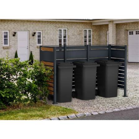 Metzler Pannello Privacy per Bidoni | per tre bidoni | resistente alla ruggine e massiccio | effetto legno rovere