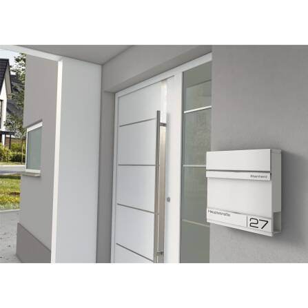 Cassetta delle lettere Metzler in RAL9016 Bianco Traffico Incisione Laser | Hermann