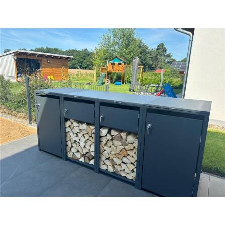 Metzler Brennholzregal | Einzelbox | massiv & rostfrei | RAL7016 Anthrazitgrau matt