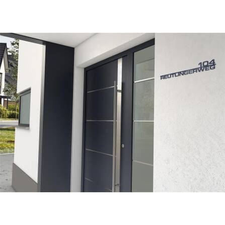 Metzler Lettrage en acier inoxydable avec rue & numéro | RAL 7016 gris anthracite | 600 mm | Oskar