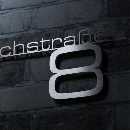 Scritta Metzler in acciaio inossidabile con nome della via e numero civico | Acciaio inossidabile spazzolato | 120 cm | Bach