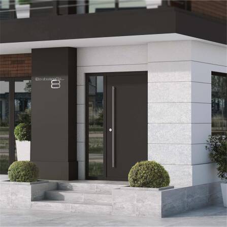 Scritta Metzler in acciaio inossidabile con nome della via e numero civico | Acciaio inossidabile spazzolato | 120 cm | Bach