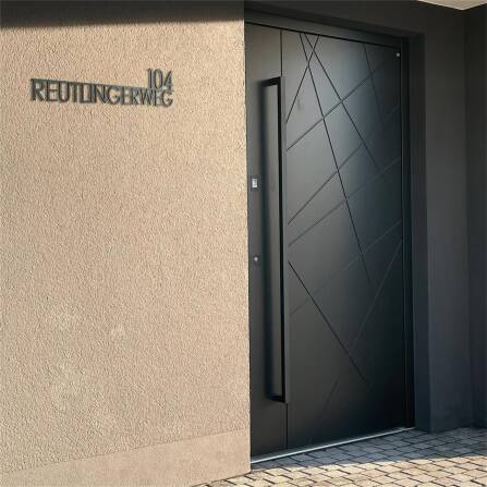 Metzler Edelstahl Schriftzug mit Straße & Hausnummer | DB 703 Eisenglimmer | 120 cm | Edvin