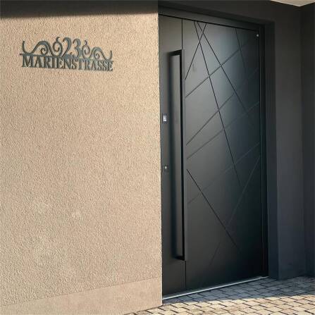 Metzler Edelstahl Schriftzug mit Straße & Hausnummer | August