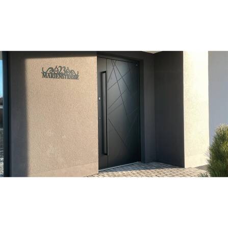 Metzler Edelstahl Schriftzug | mit Straße & Hausnummer | Anthrazit RAL7016 | 120 | August