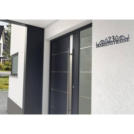 Metzler Edelstahl Schriftzug | mit Straße & Hausnummer | Anthrazit RAL7016 | 120 | August