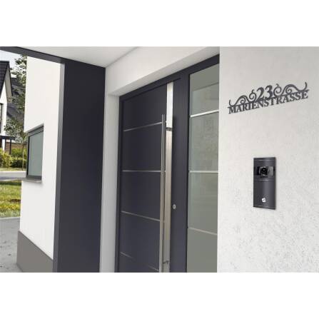 Metzler Edelstahl Schriftzug | mit Straße & Hausnummer | DB703 Eisenglimmer | 120 cm | August