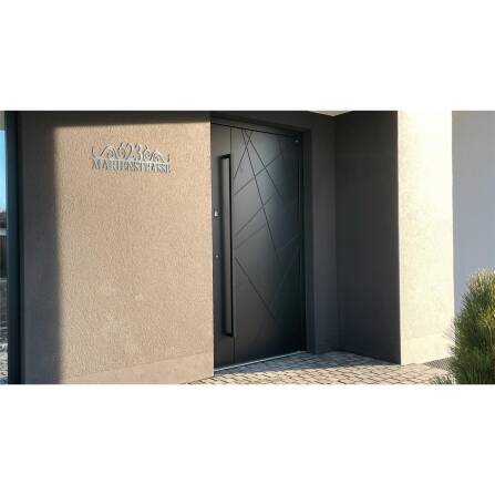 Metzler Edelstahl Schriftzug | mit Straße & Hausnummer | Edelstahl Gebürstet | 120 cm | August