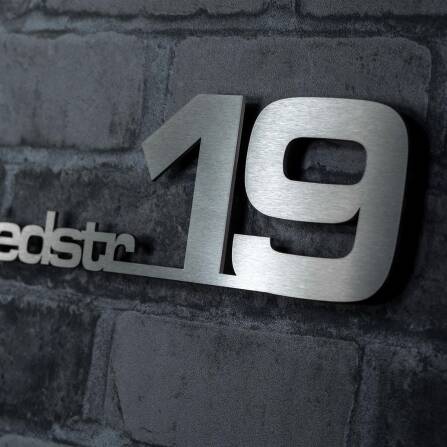 Metzler Lettrage en acier inoxydable avec rue & numéro de maison | 380 mm | Acier inoxydable brossé | Schmied