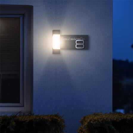 LED Außenleuchte | Anthrazit | Edelstahl Schriftzug...