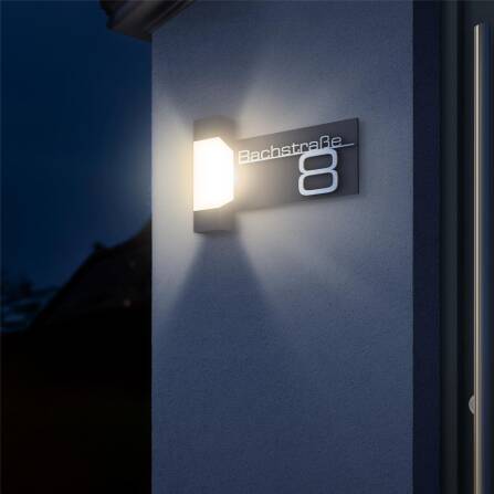 LED Außenleuchte | Anthrazit | Edelstahl Schriftzug | Steinbach