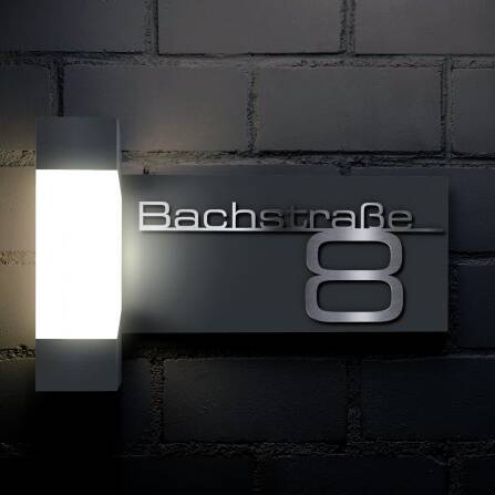LED Außenleuchte | Anthrazit | Edelstahl Schriftzug | Steinbach
